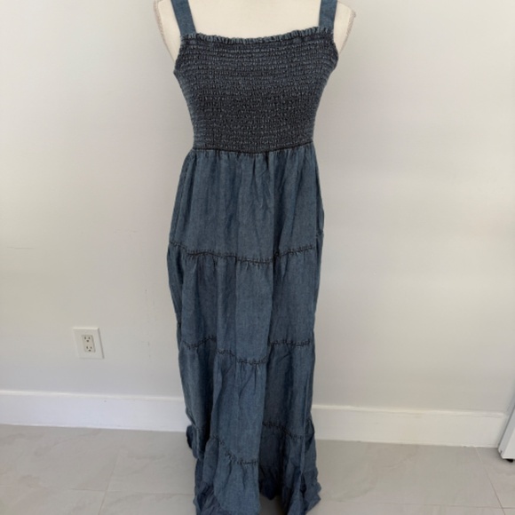 Z Supply Blue Denim Cotton Maxi Sundress Size L Workwear Everyday Casual Dress - Picture 7 of 10